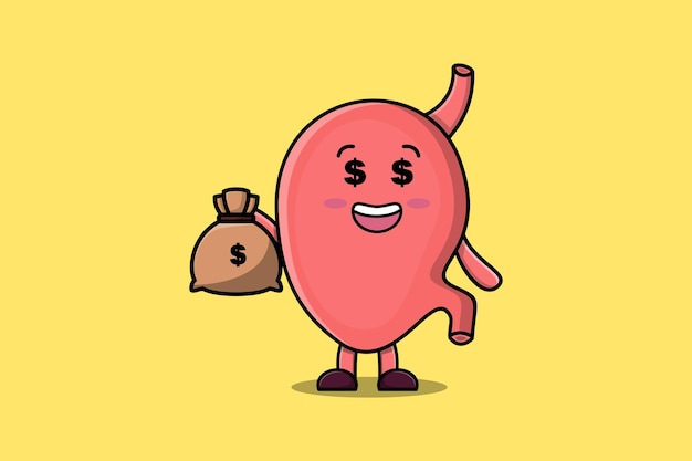 cute cartoon crazy rich stomach with money bag shaped funny in modern design illustration