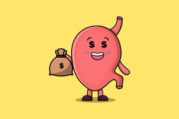 Cute cartoon Crazy rich Stomach with money bag shaped funny in modern design illustration