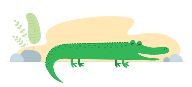 Vettore coccodrillo simpatico cartone animato disegno bambino africano coccodrillo animale selvatico gentile sorridente safari nella giungla croc