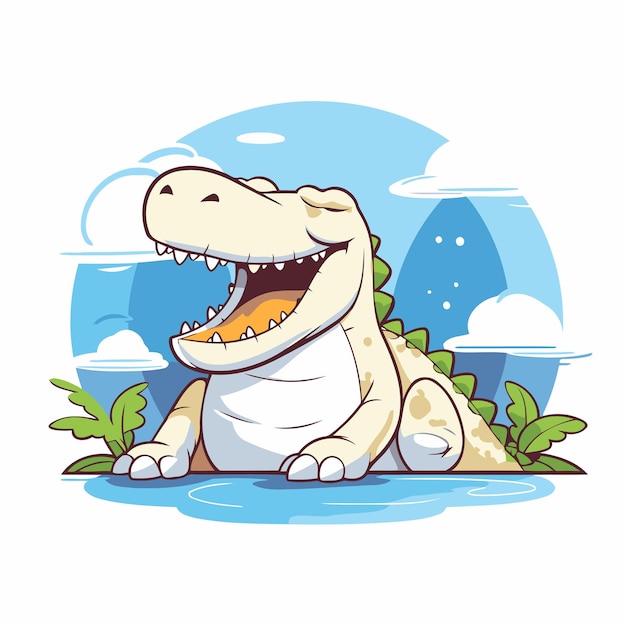 Vector cute cartoon crocodile sitting on the beach vector illustration