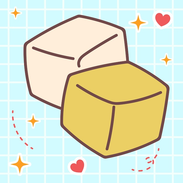 Cute cartoon cubic tofu kawaii food with japan style anime manga illustration