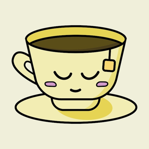 Cute cartoon cup of black tea Vector illustration