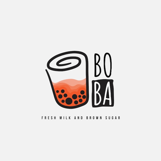 Cute Cartoon cup design of cup with tapioca flour balls for beverage logo design