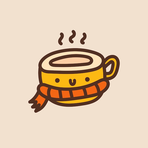 ベクトル かわいい漫画の一杯のお茶 スカーフと一杯のお茶の面白いキャラクター 秋の居心地の良いアイコン