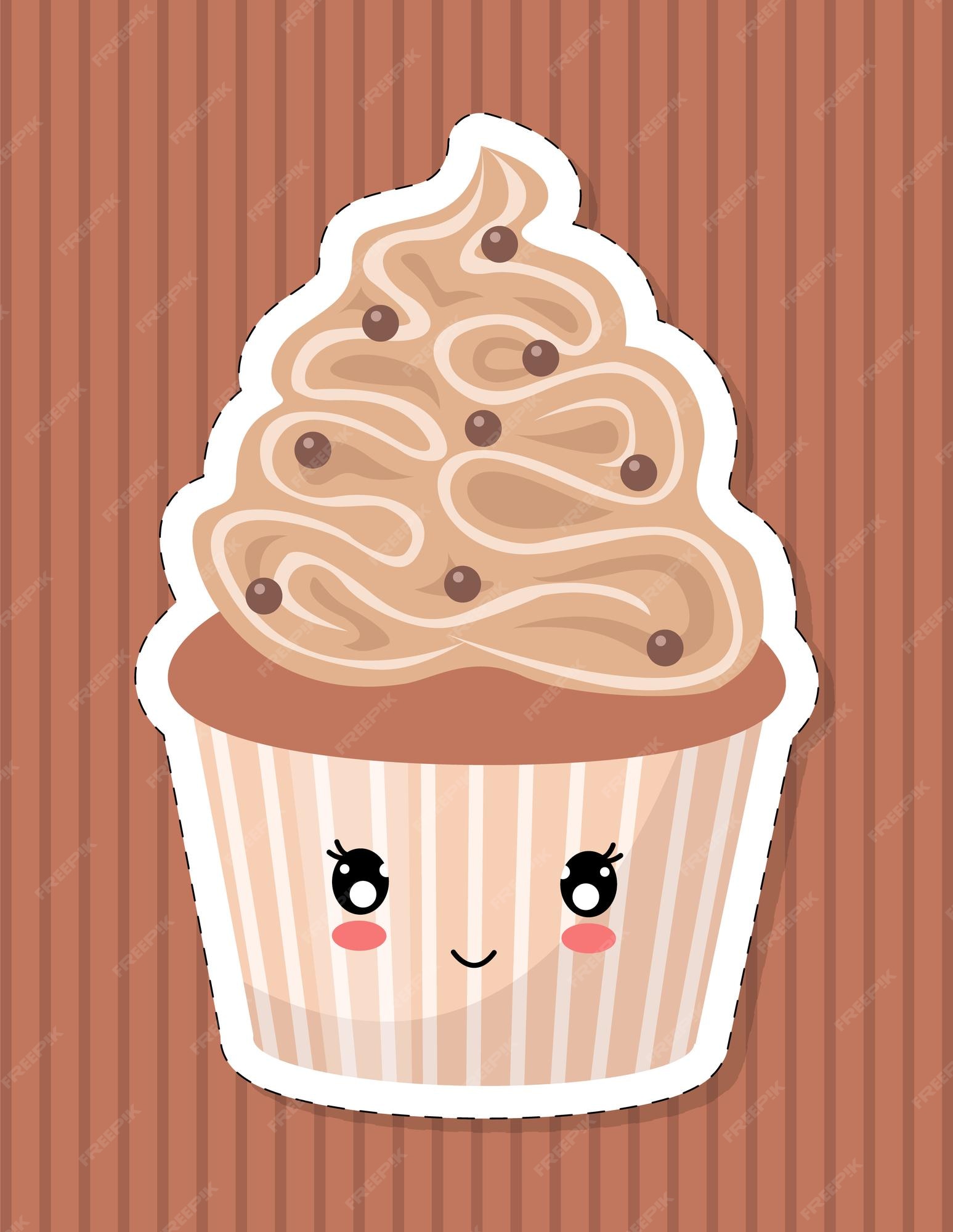 Premium Vector | Cute cartoon cupcake with a kawaii style face. insulated sticker. vector illustration. Premium Vector | Cute cartoon cupcake with a kawaii style face. insulated sticker. vector illustration.