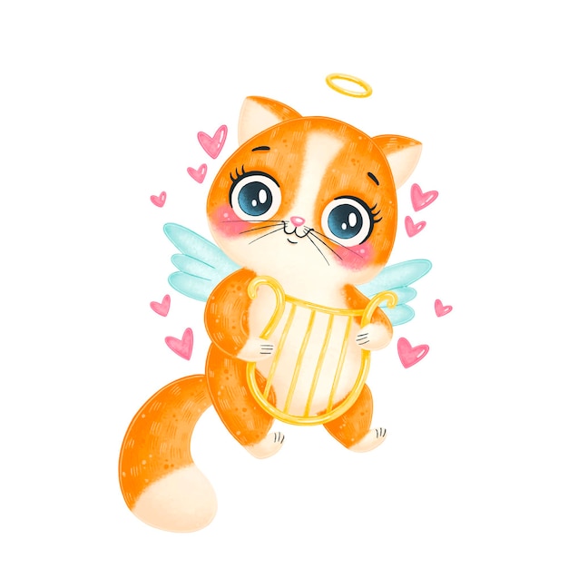 Cute cartoon cupid cat isolated . valentine's day animals.