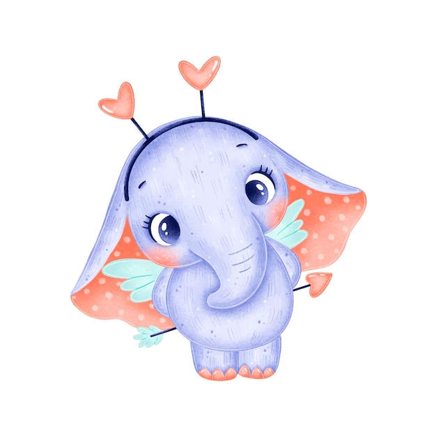 Un elefante di cupido simpatico cartone animato isolato. animali di san valentino.