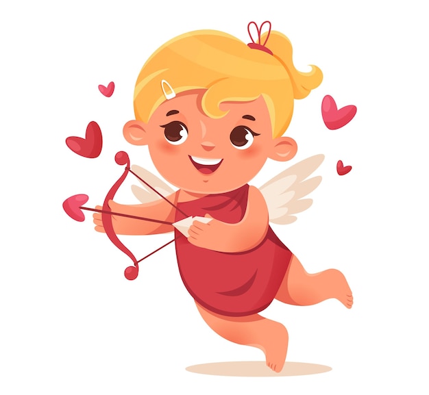 Vector cute cartoon cupid girl with bow and arrow