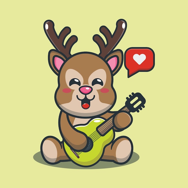 Cute cartoon deer playing guitar