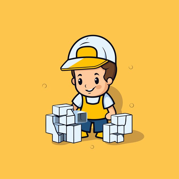 Cute Cartoon Delivery Boy with Boxes Vector Illustration