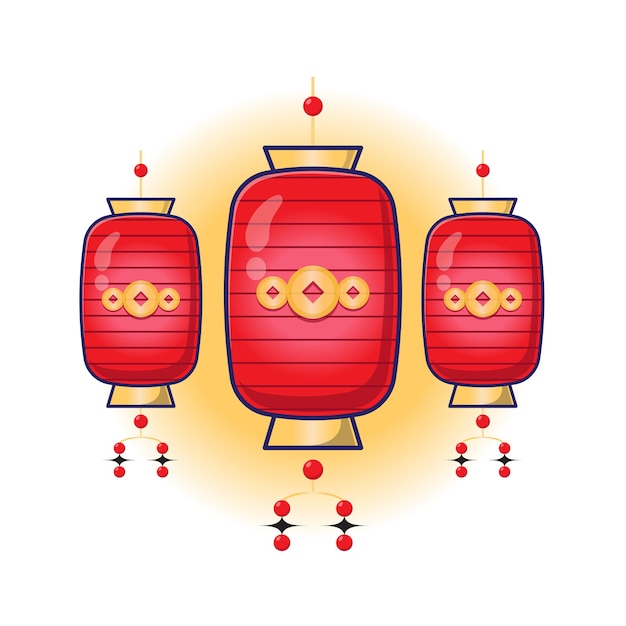 빨간색 중국어 등불 벡터 그림의 귀여운 만화 디자인 내부에는 단순하고 축제적인 디자인이 있습니다.