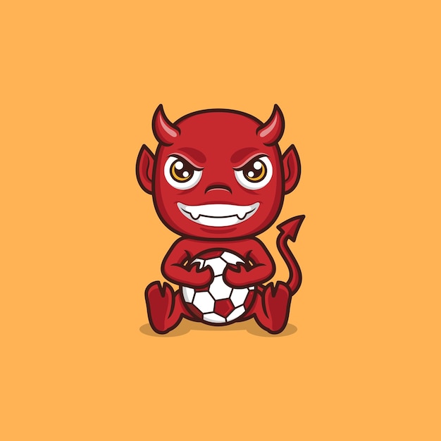 cute cartoon devil playing football