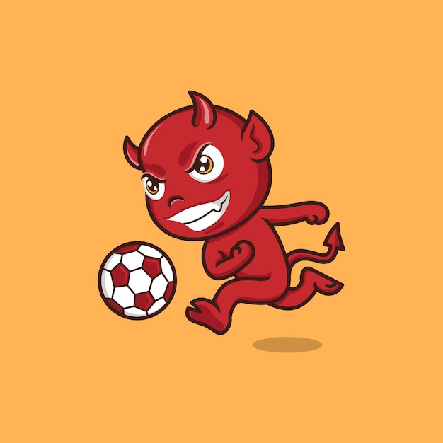 cute cartoon devil playing football