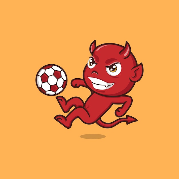 サッカーをしているかわいい漫画の悪魔