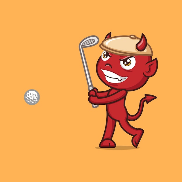 Vector cute cartoon devil playing golf