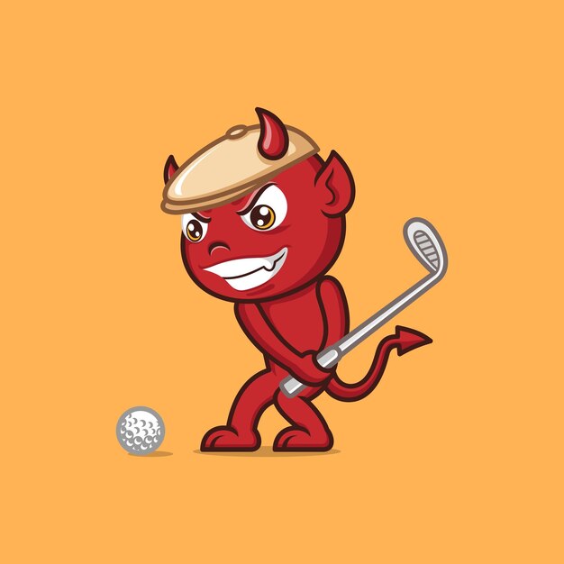 Vector cute cartoon devil playing golf