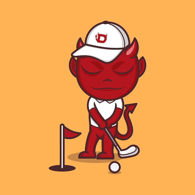 cute cartoon devil playing golf