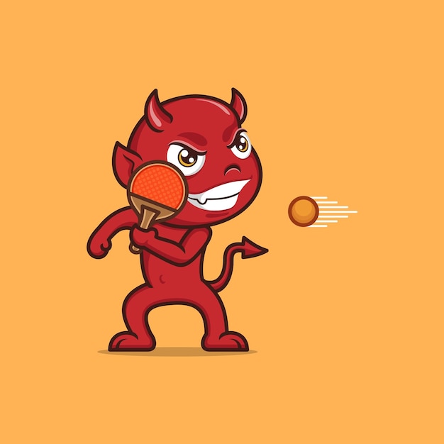 cute cartoon devil playing ping pong