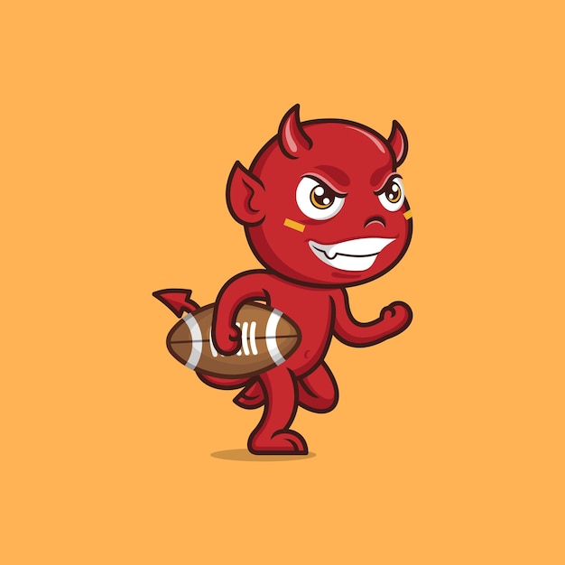 cute cartoon devil playing rugby