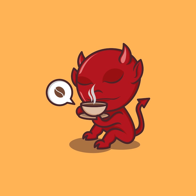 cute cartoon devil with coffee