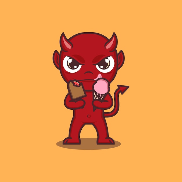 cute cartoon devil with ice cream