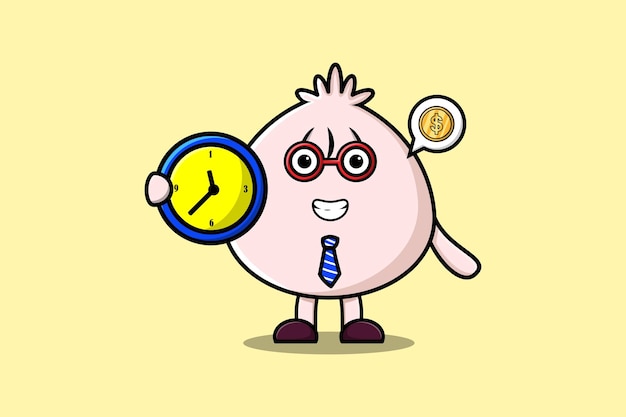 Cute cartoon Dim sum character holding clock