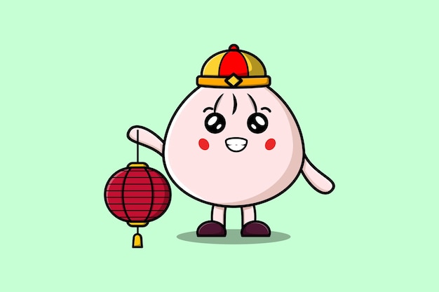 Cute cartoon Dim sum chinese holding lantern