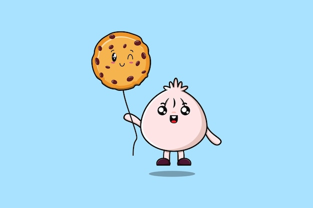 Cute cartoon Dim sum floating with biscuit balloon