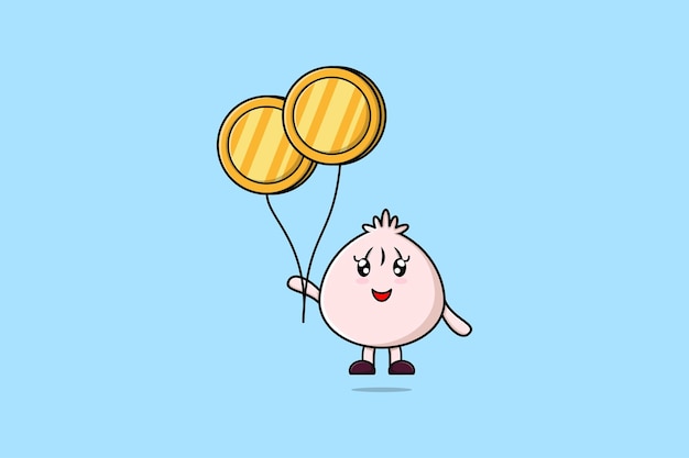 Cute cartoon Dim sum floating with coin balloon