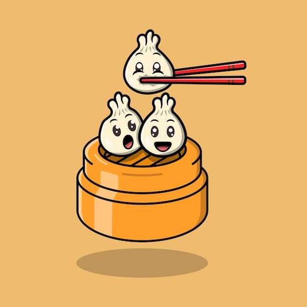 Vector cute cartoon dimsum with different faces asian food vector illustration