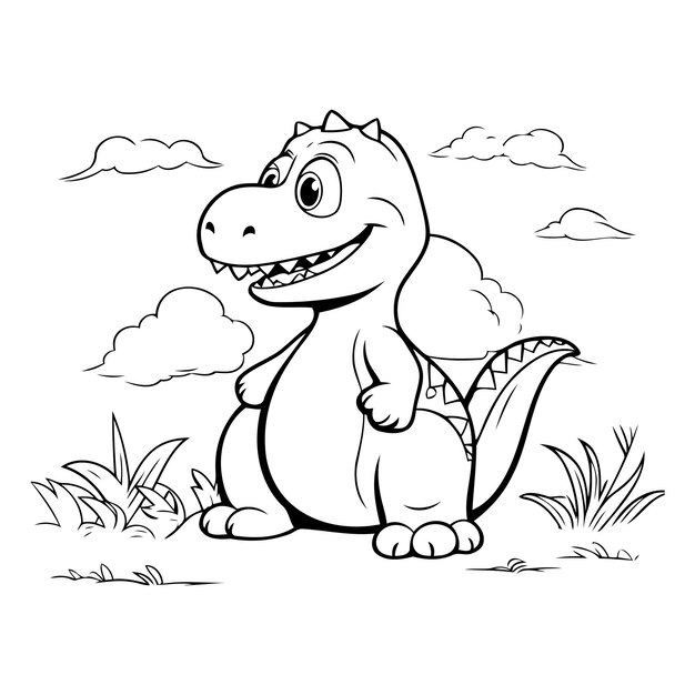 Vector cute cartoon dinosaur for coloring book or page