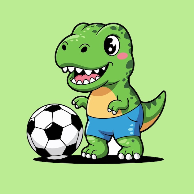 cute cartoon dinosaur playing soccer