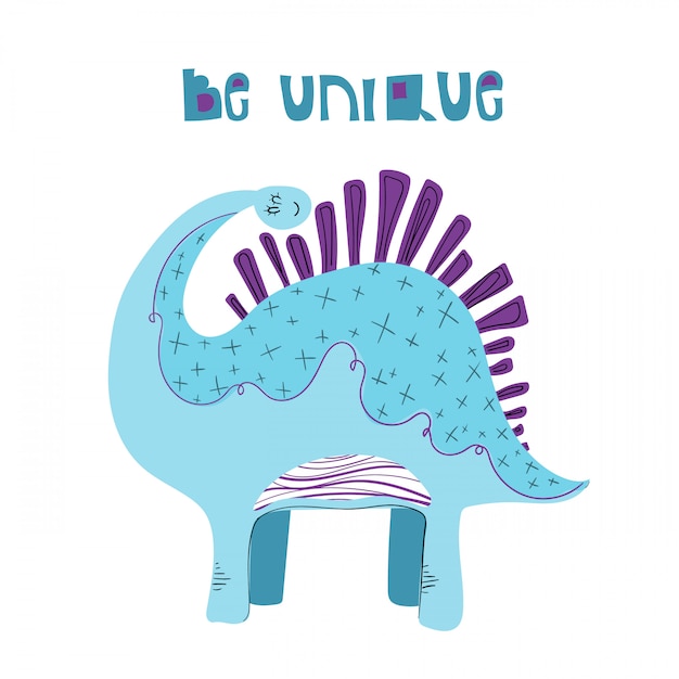 Cute cartoon dinosaur with lettering on white