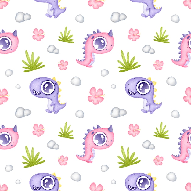 Cute cartoon dinosaurs seamless pattern