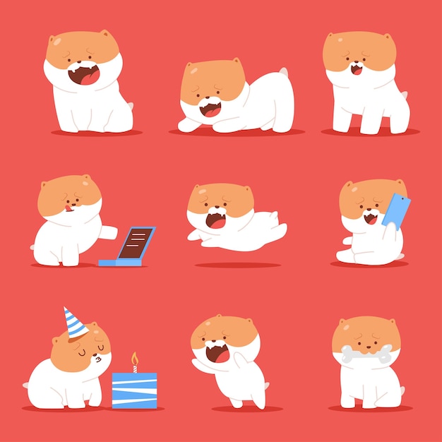 Cute cartoon dog character set isolated