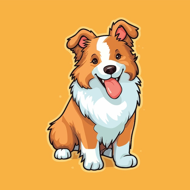 Vettore cute cartoon dog collie adorabile compagno canino illustrazione per bambini prodotti per bambini e animali domestici