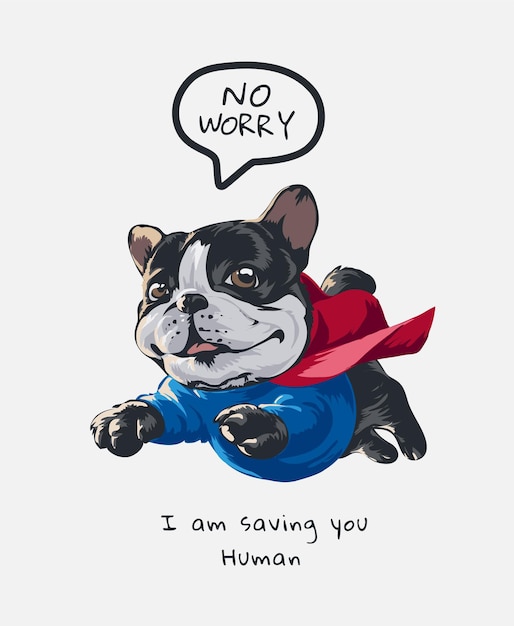 Cute cartoon dog in flying hero costume illustration