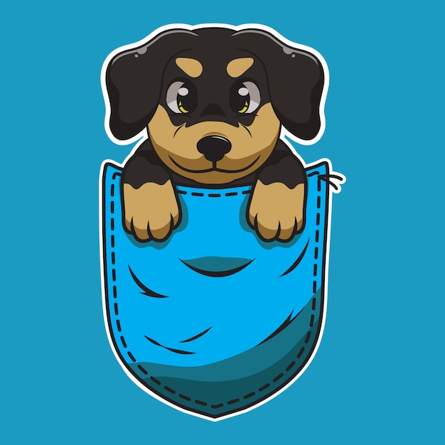 Vector cute cartoon dog in a pocket