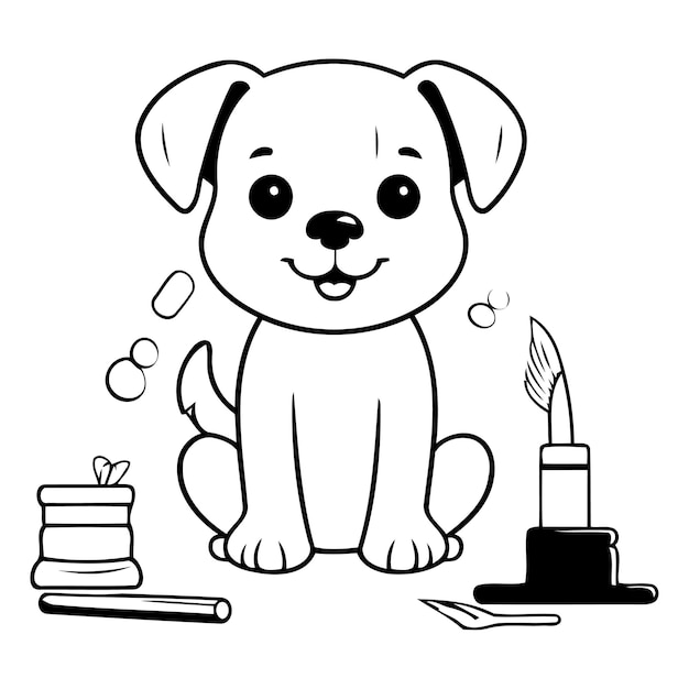 ベクトル 床に座っているかわいい漫画の犬ペットのベクトルイラスト