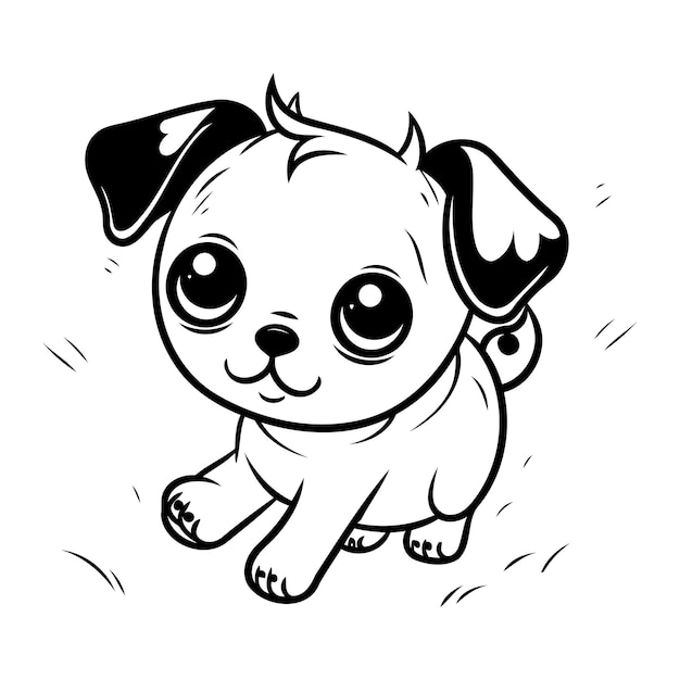 Вектор Симпатичная мультяшная собака. векторная иллюстрация для раскраски. черно-белая.