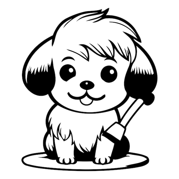 Vector cute cartoon dog with a brush on a white background vector illustration