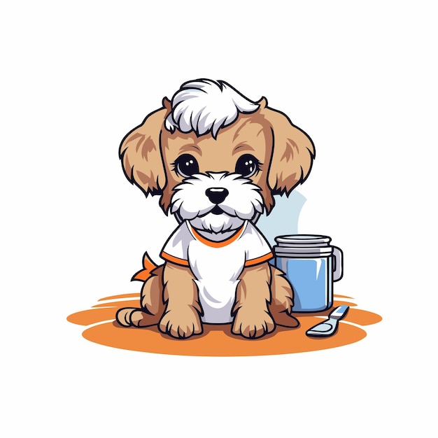 Vector cute cartoon dog with a glass of water vector illustration