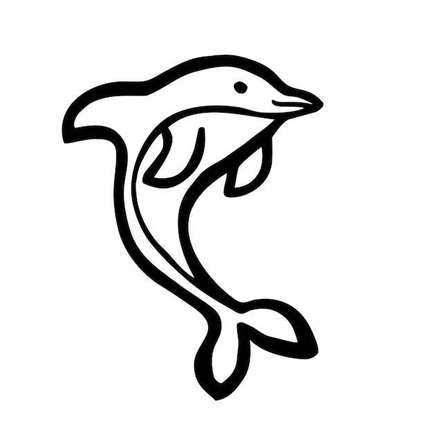 Милый мультяшный дельфин, нарисованный вручную мазком чернильной кисти