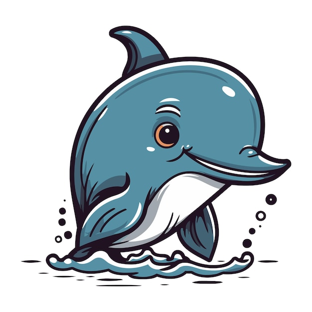 Cute cartoon dolphin jumping out of the water vector illustration