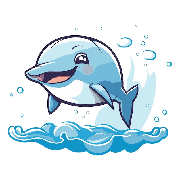 Vector cute cartoon dolphin jumping out of the water