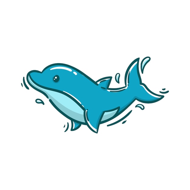 Simpatico cartone animato delfino che nuota buono per adesivi e libri per bambini