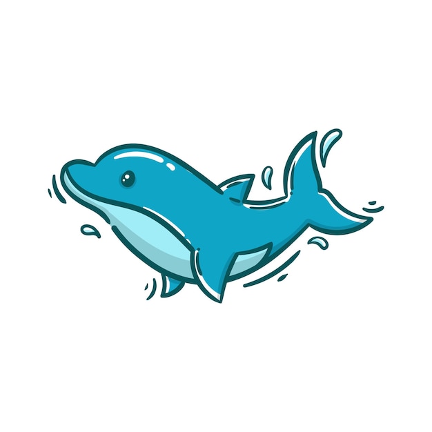 Cute cartoon dolphin swimming good for sticker and children's book