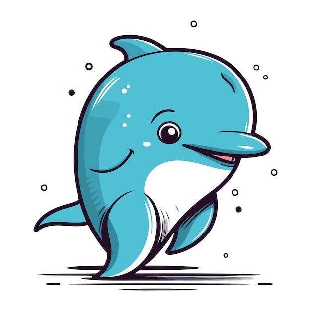 Cute cartoon dolphin vector illustration isolated on white background