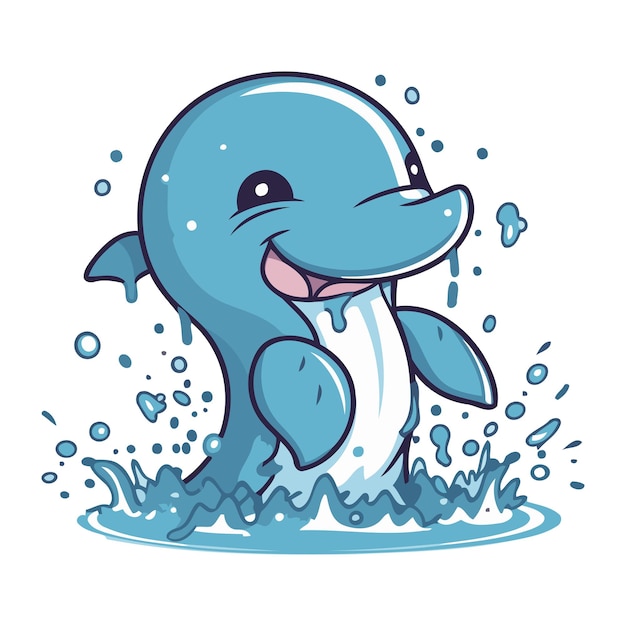 Vector cute cartoon dolphin with splashes of water vector illustration