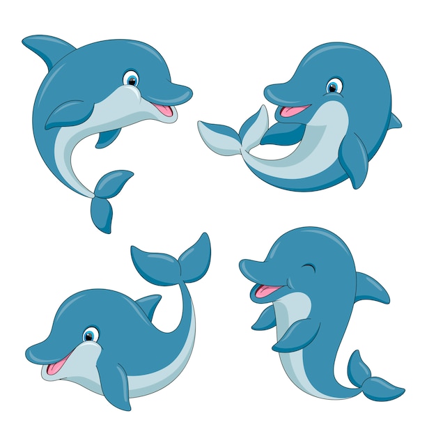 Cute cartoon dolphins set